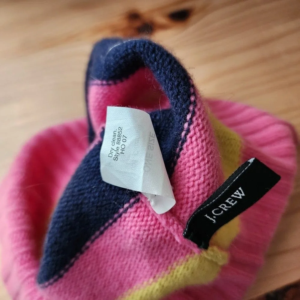 J.CREW VINTAGE Y2K Cashmere Striped Knit Beanie Pink Yellow Navy‎ Preppy